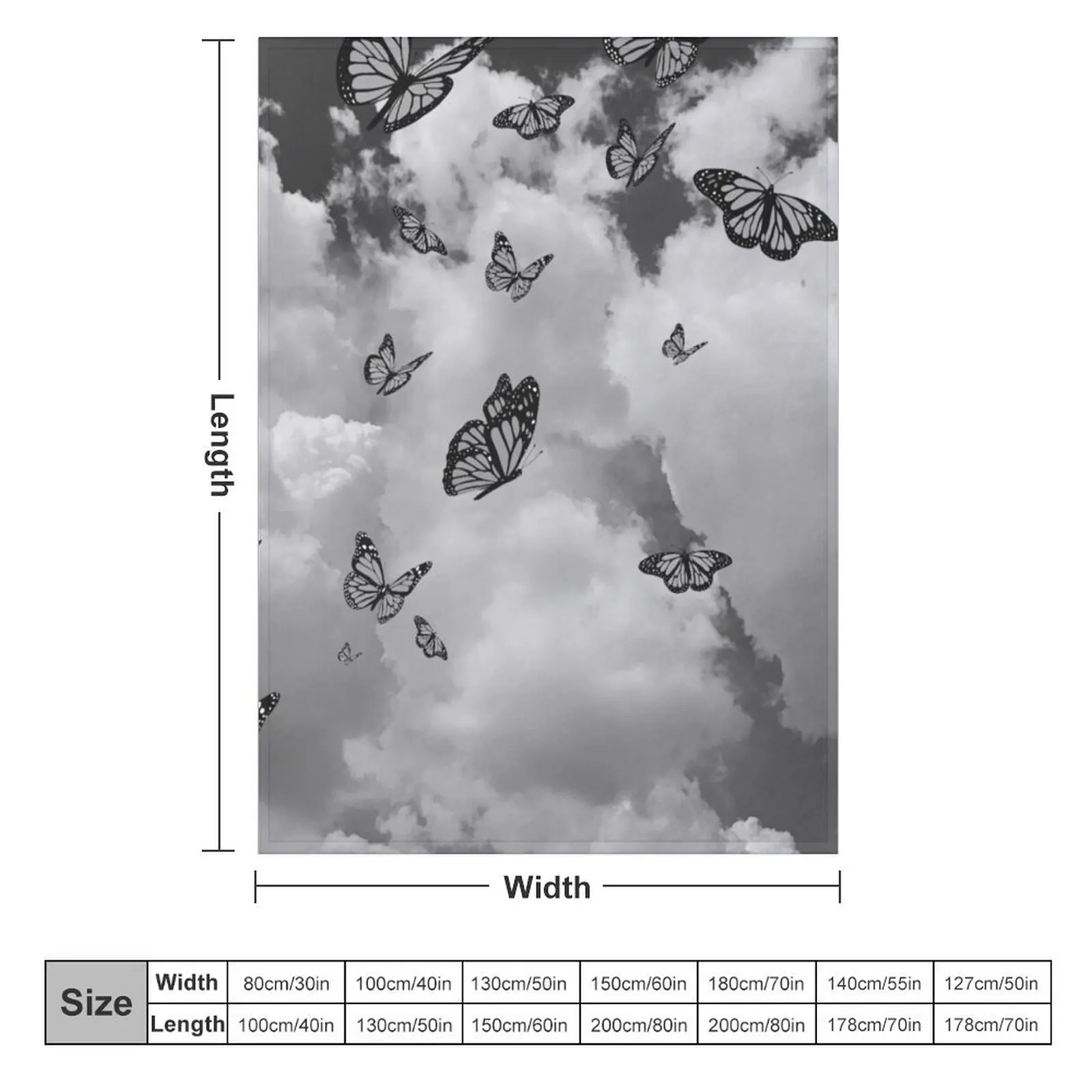 Monarch butterflies flying in the sky (Black and white) - Photography and illustration Throw Blanket Camping Sofa Blankets