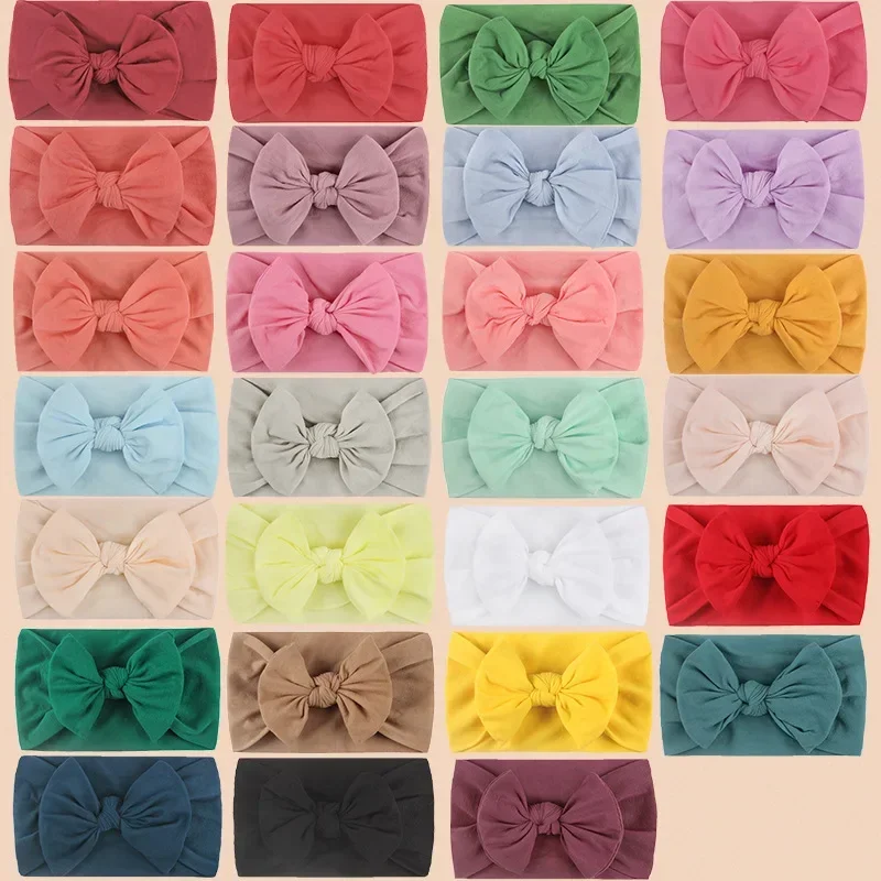 Solid Cable Bow Baby Headband  Girls Elastic Knit Children Baby Bows Soft Nylon Kids Headwear Hair Accessorie Bandana