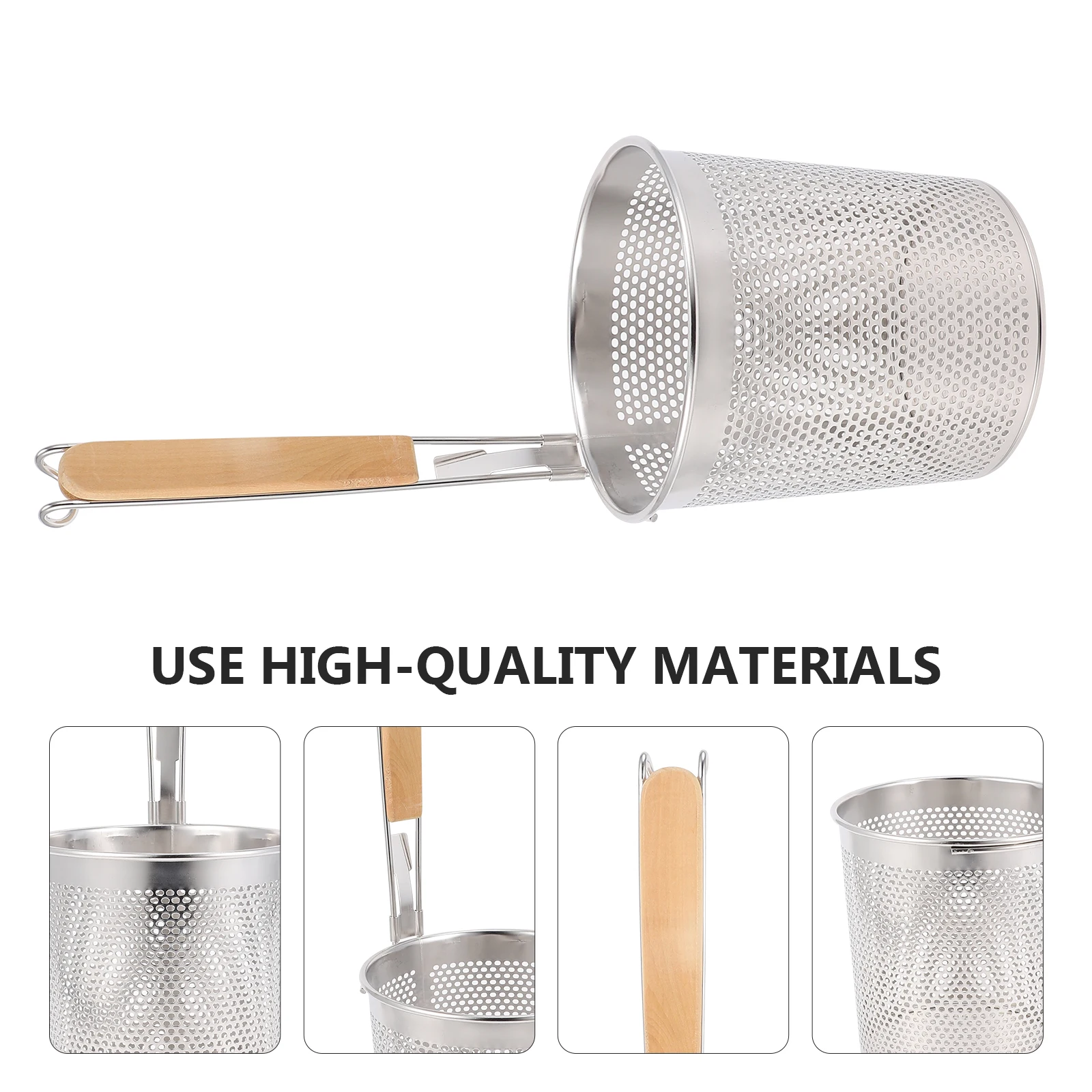 

Stainless Steel Noodle Strainer Scoop Wooden Handle Restaurant Fry Oil Sifter Mesh Colander Spoon Cooking Sieve 120Characters