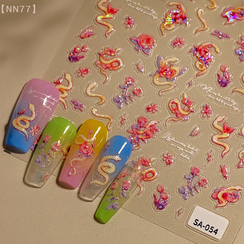 Glanzende slang roos bloem nail art stickers zelfklevende manicure sticker DIY nail art decoratie stickers accessoires geschenken