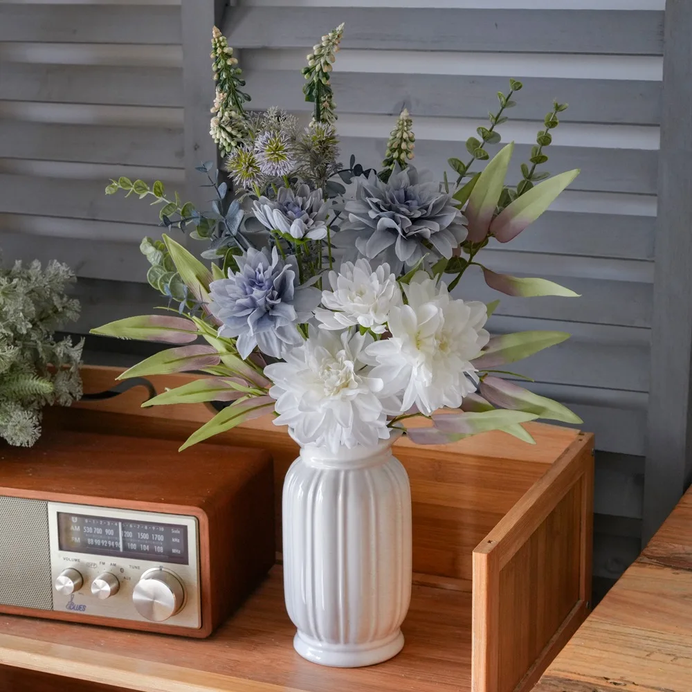 

Fake Dahlia Bouquet Simulation Flower Manufacturer Green Plants Wholesale Wedding Decorations INS Style