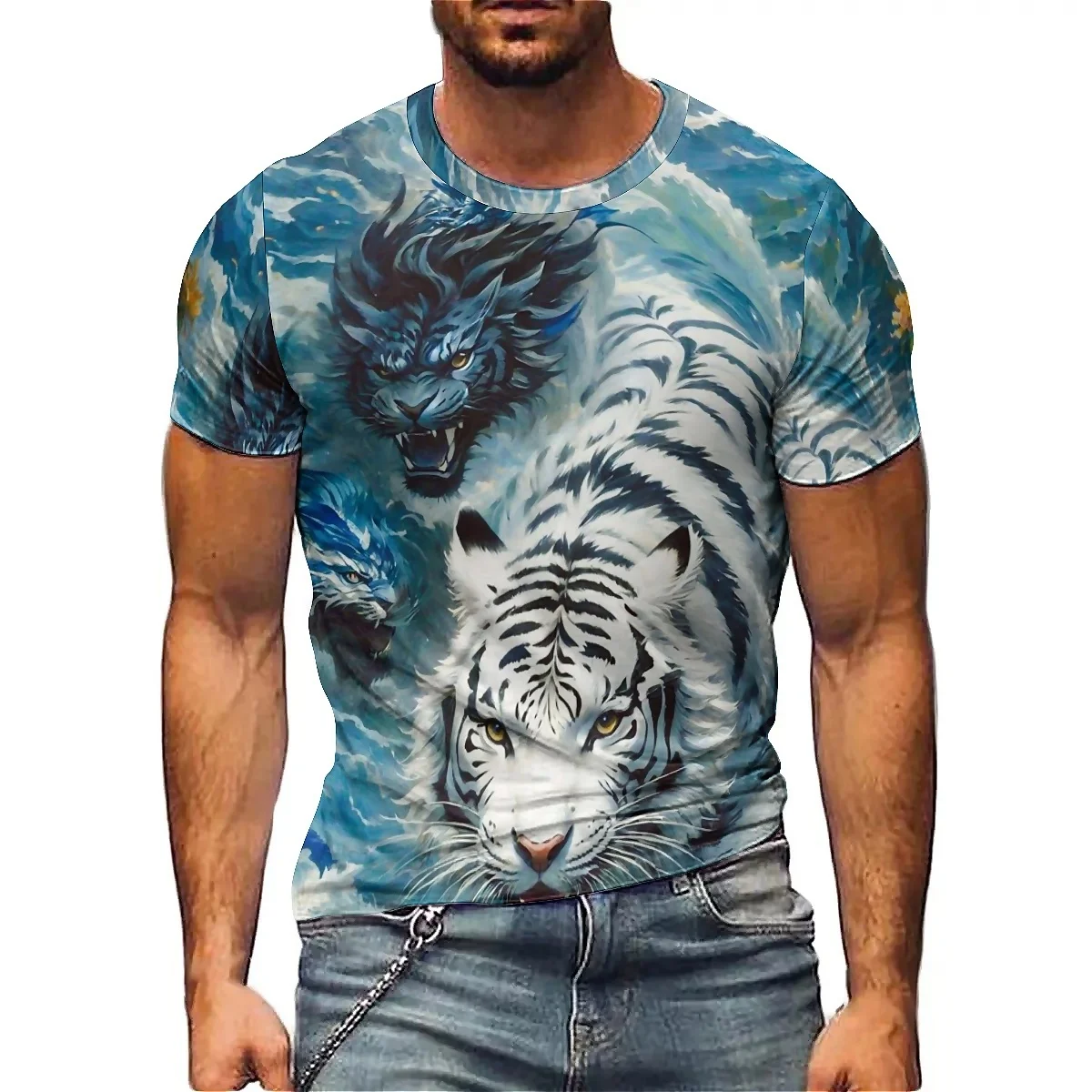 Men's Minimalist High-quality 3D Printed Short Sleeved T-shirt for Outdoor Sports, Fitness, Running, Retro Y2k Style Round Neck