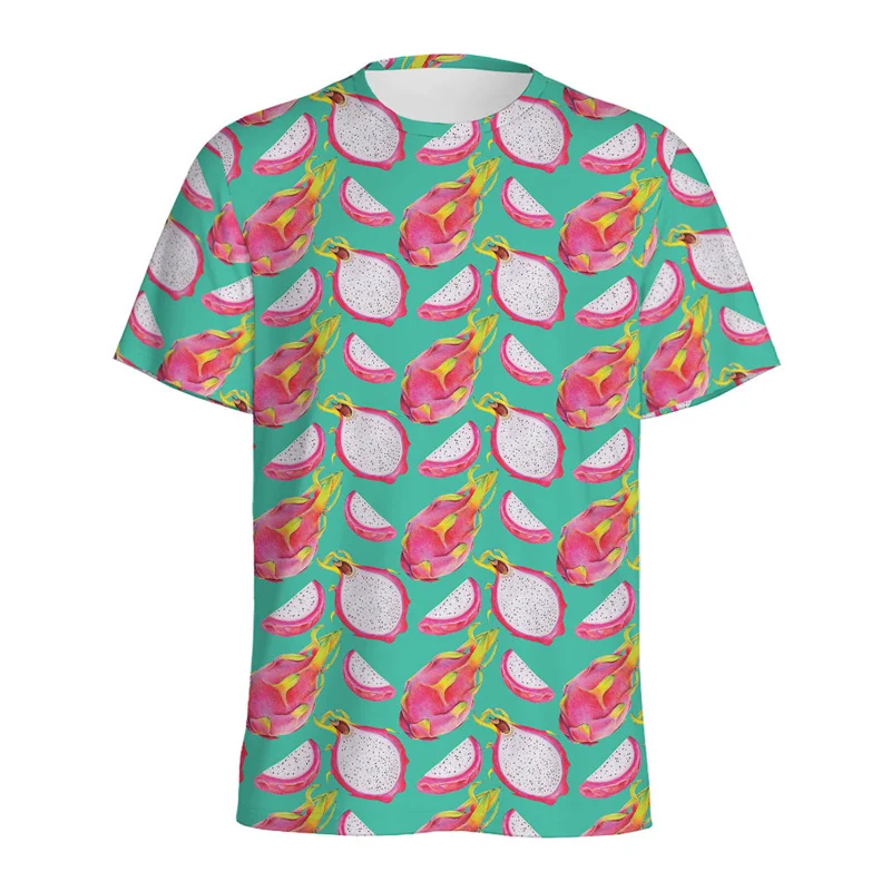 Papaya Pitaya Pattern T Shirt Men Summer Casual Round Neck Short Sleeve 3d Printed Fruits Tees Tops Streetwear Oversized T-Shirt