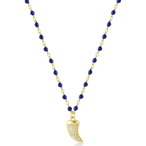 Foreva Jewels Navy Blue Enamel Elephant Female Figure Gold Plated Necklace