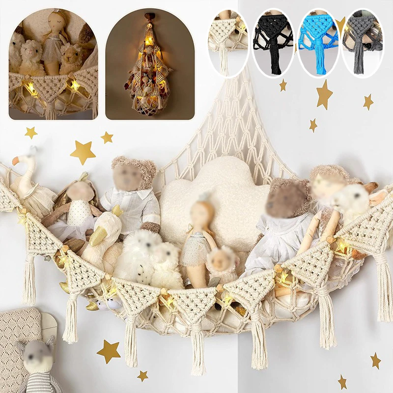 

Hand Woven Cotton Rope Triangle Toy Net Corner Hanging Storage for Stuffed Animals Plush Dolls Home Bedroom Decor Organizer