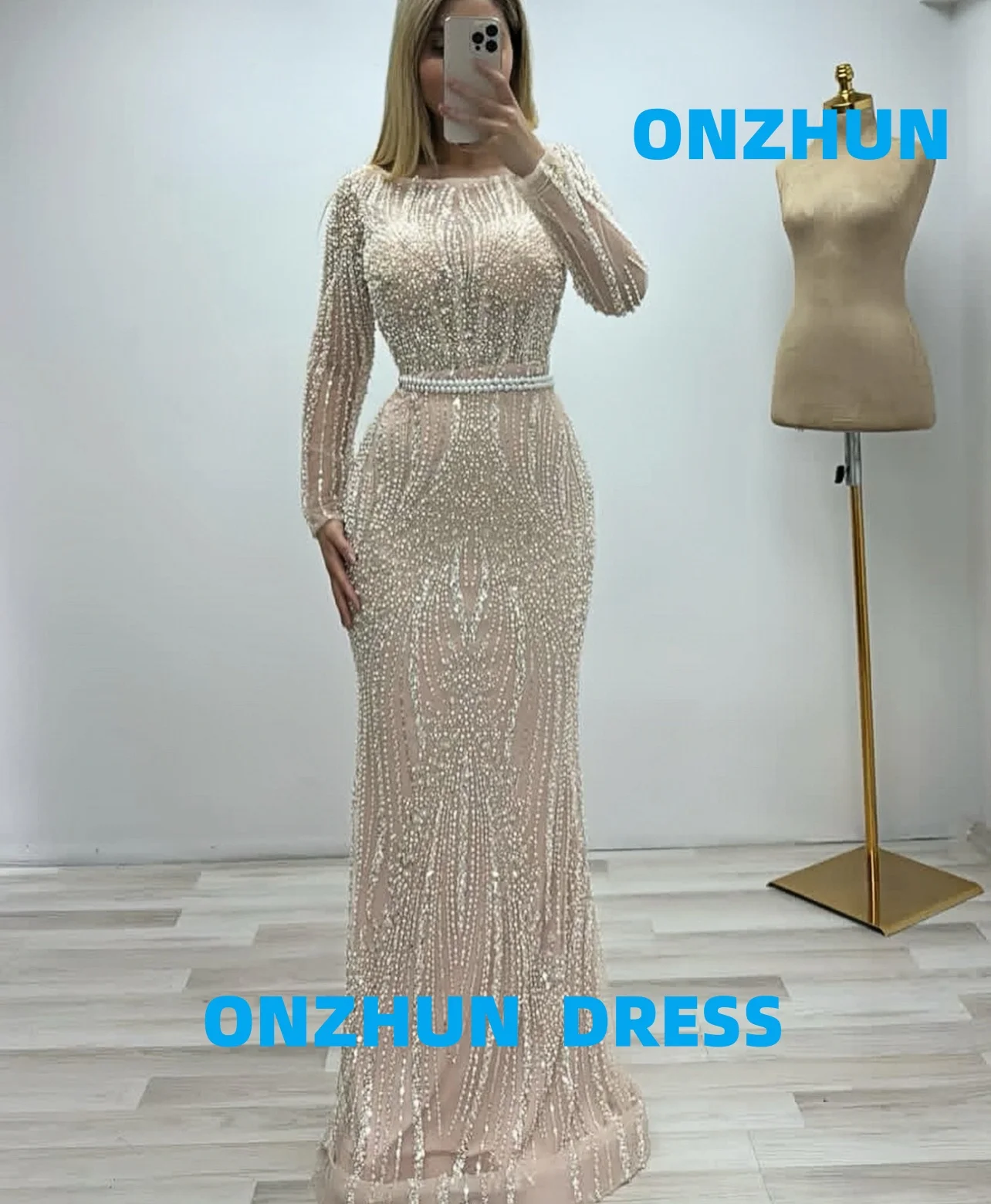 

Customized round neck long sleeve mermaid elegance luxurious evening dresses women evening dress modern Evening dresses