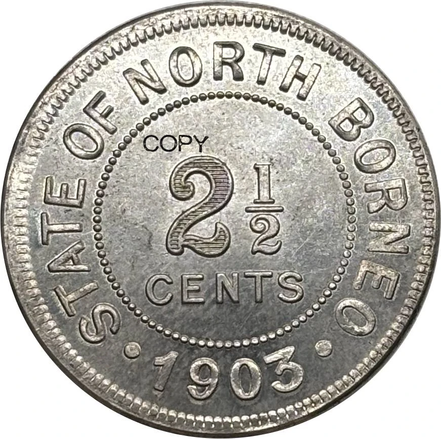 Moneda Conmemorativa Británica de Malasia de 1903, 2 1/2 Centavos del Norte de Borneo, Copia Niquelada, Monedas de Colección