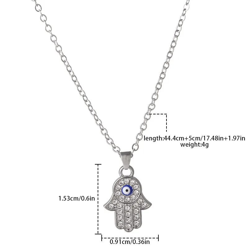 Turkish Crystal Evil Eye Hand Palm Hamsa Pendant Necklace for Women Gold Color Jewelry Link Chains Charm Choker Girl Gift