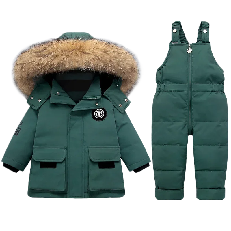 

-30℃ Children Down Coat Girl Parkas Suit Boy Winter Set Warm Fur Collar Thicken Kids Snowsuit Baby Jumpsuit Jacket Clothing 1-4Y