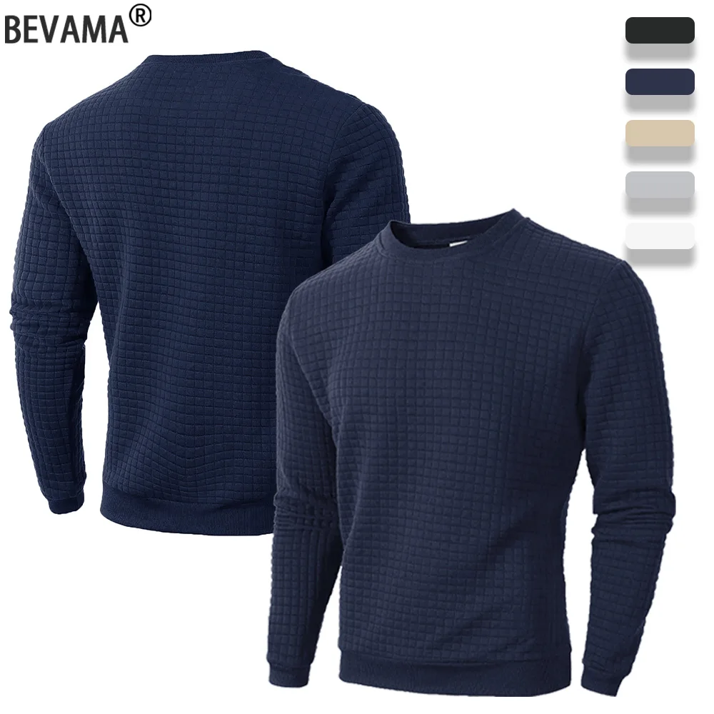 

Autumn Men's Jacquard Check Pullover Solid Color Crew Neck Casual Sweatshirt Warm Slim Long Sleeve Knitted Sweaters Streetwear