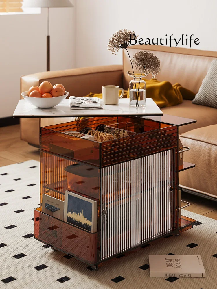 Nordic movable lifting coffee table acrylic furniture tea cabinet medieval cabinet rock slab small tea table