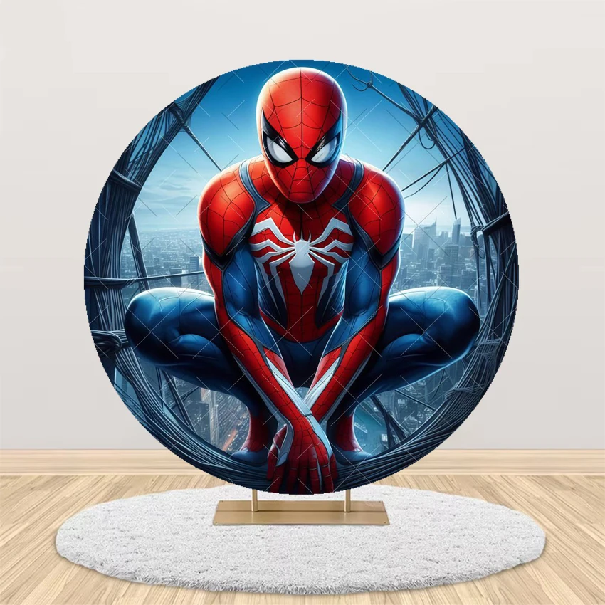 Red Superhero Spider Man Iron Man Circular Background Set Children\'s Birthday Party Circular Banner Decoration Photography