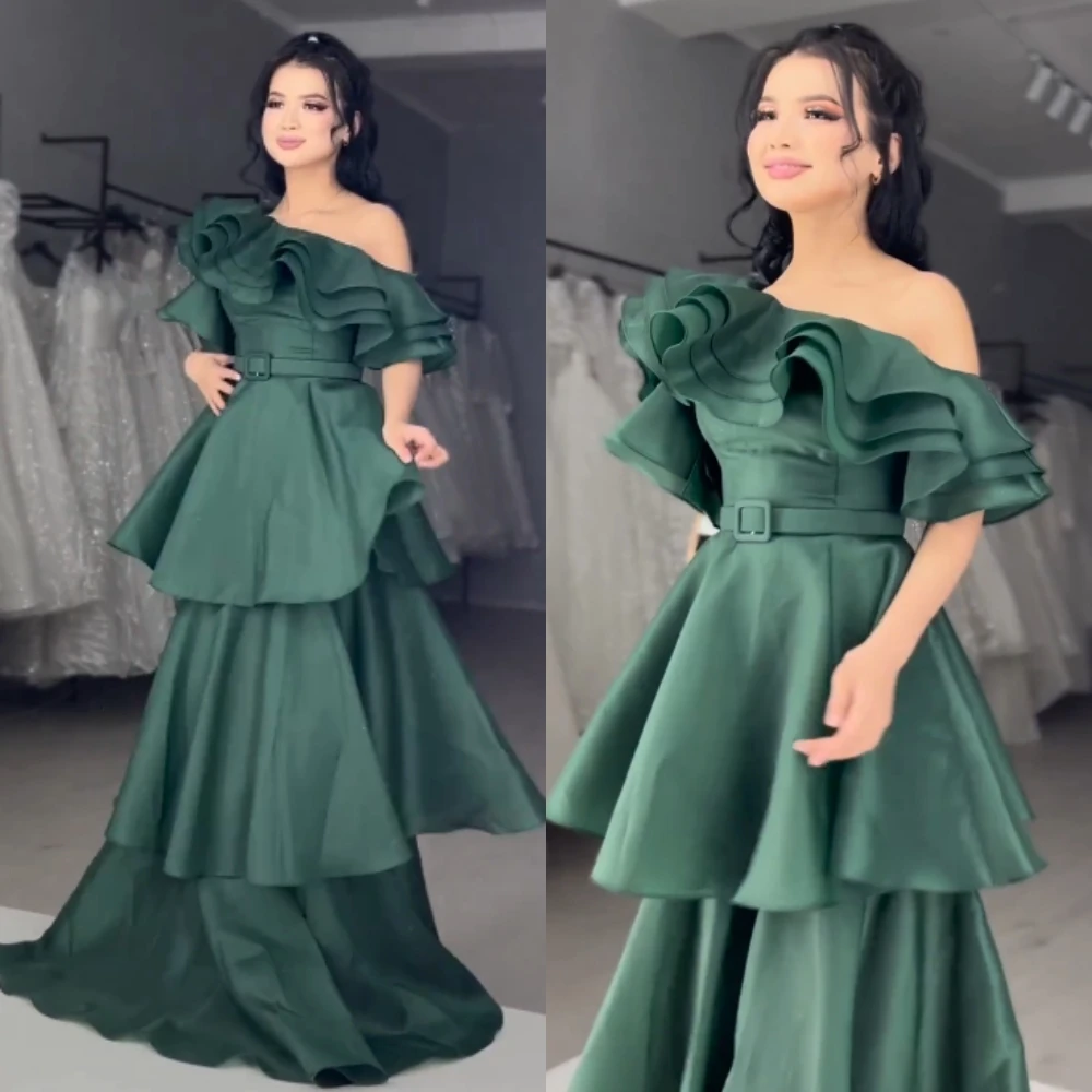 Ball Fashion High Quality Asymmetrical One-Shoulder  Gown Formal Ocassion Layered Satin Dresses For Women 2023