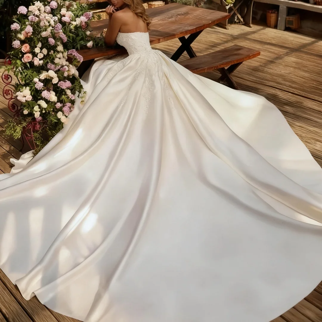 Vestidos de novia personalizados con hombros descubiertos, lujosos para mujer, vestidos formales de fiesta de novia