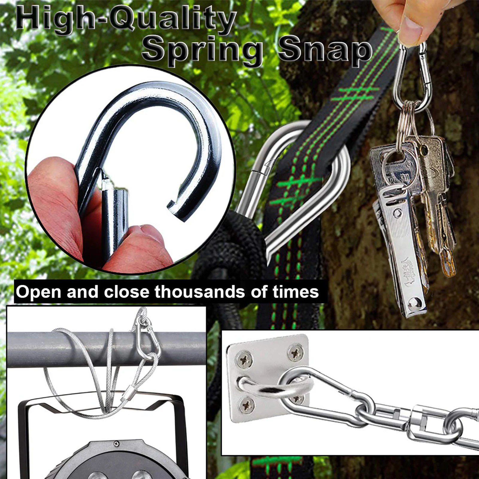 10pcs Spring Snap Hook Carabiner Clips Durable Wide Application Steel Clips for Keys Paddle Pet Chain Outdoor Fence