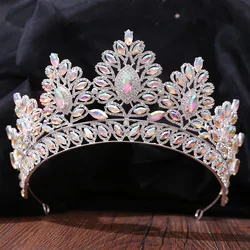 Luxury Silver Color AB Crystal Bridal Tiaras Baroque Crown Headband Bride Party Rhinestone Diadem Wedding Hair Jewelry Ornaments