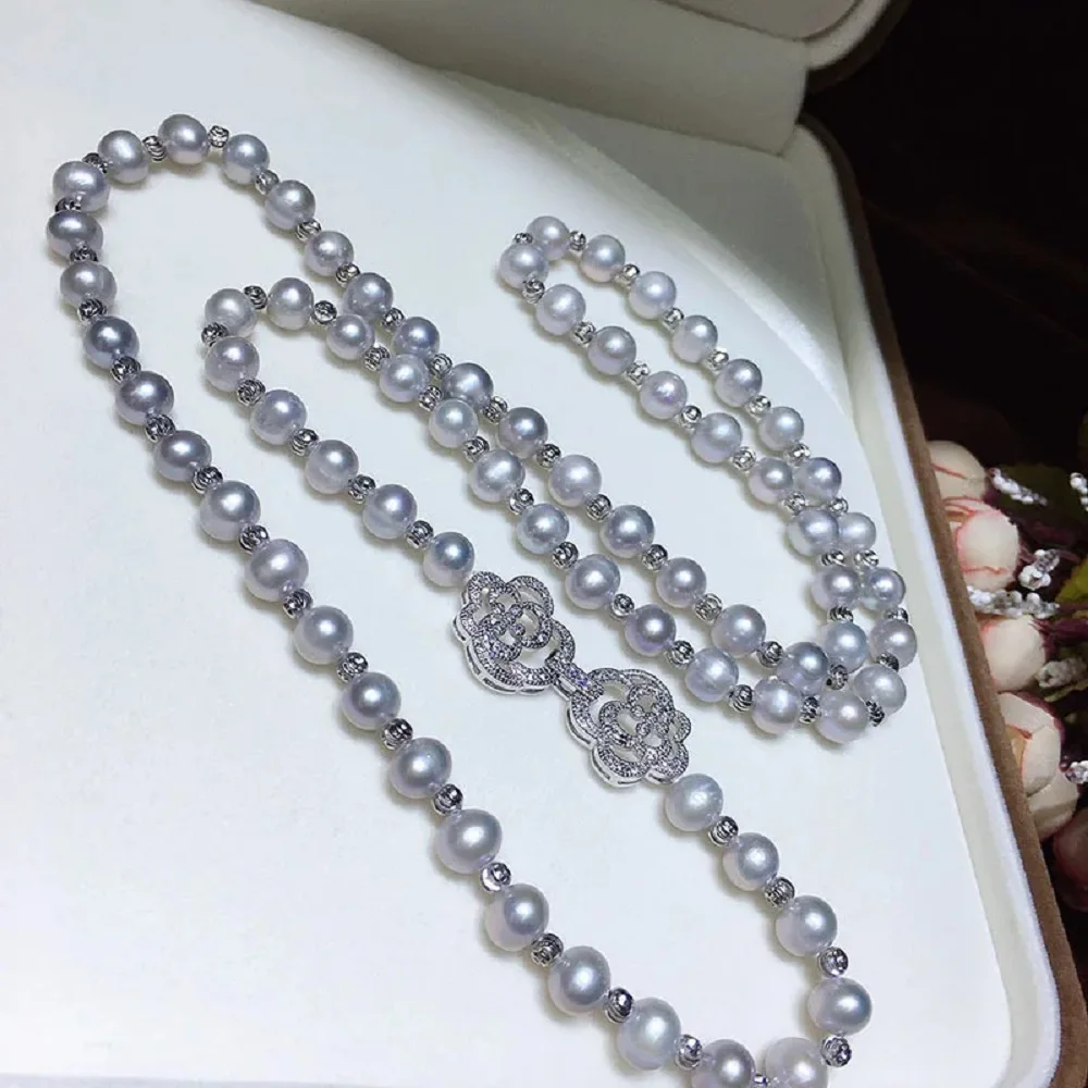 

Natural pearl necklace, AAA8-9mm South Sea gray pearl necklace 925s * length 80cm