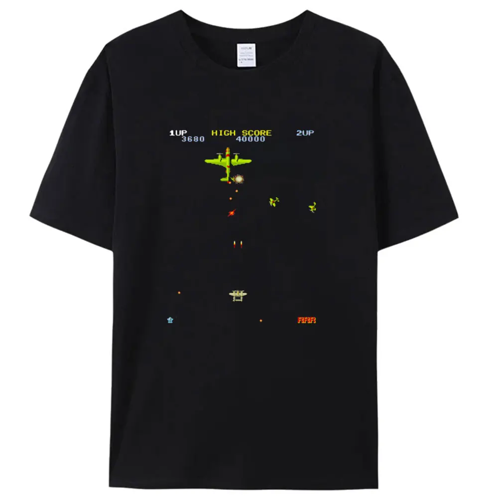 

1942 Cool Arcade Galaga Video Game Retro Vintage 80s Invader Space Gaming Alien t shirt for men 100% Cotton Gift Idea Clothes