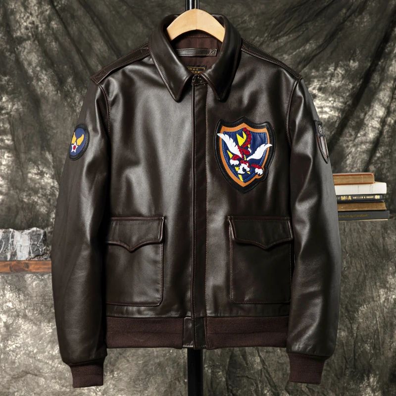 Dark Brown Winter Leather Jacket Men Military Style Plus Size 5XL Genuine Natural Cowhide Flying Tigers Flight Leather Coat
