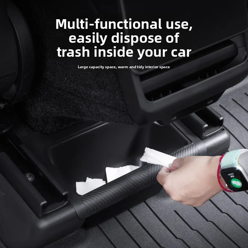 2-in-1 Rear Seat Storage Box & Trash Can for Tesla Model Y 2020-2026 Center Console Organizer with Anti-Slip Lid, TPE Backseat