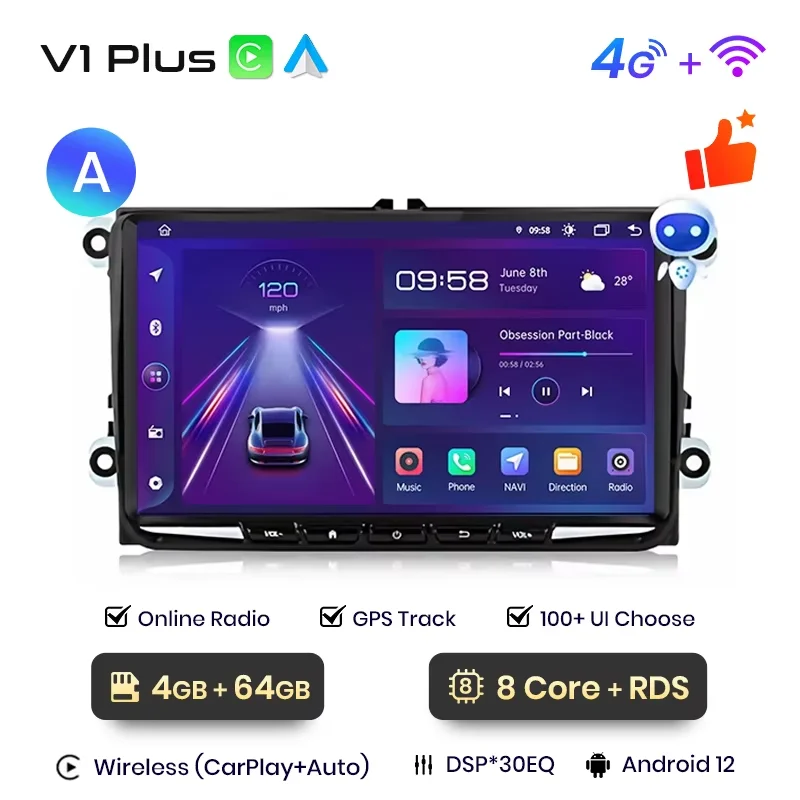 Junsun 7 ''9'' Draadloze Carplay Auto Radio Voor Vw Passat B6 B7 T5 Tiguan Touran Golf Polo Skoda Seat Android Autoradio Rds
