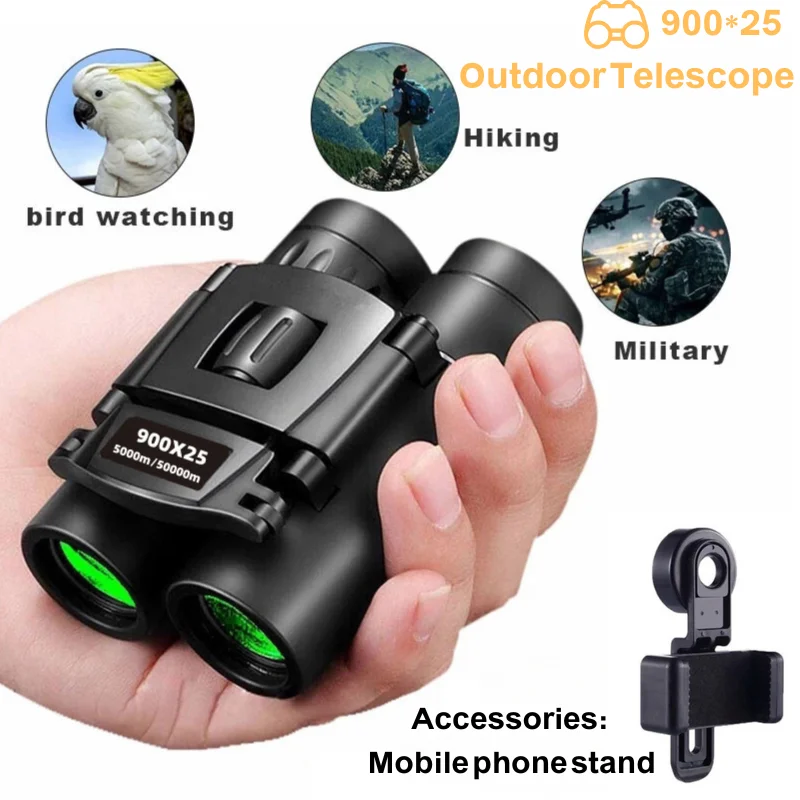 900x25 HD Powerful Binoculars 9000MLong Range Folding Mini Telescope BAK4FMC Optics For Hunting Sports OutdoorCamping Travel