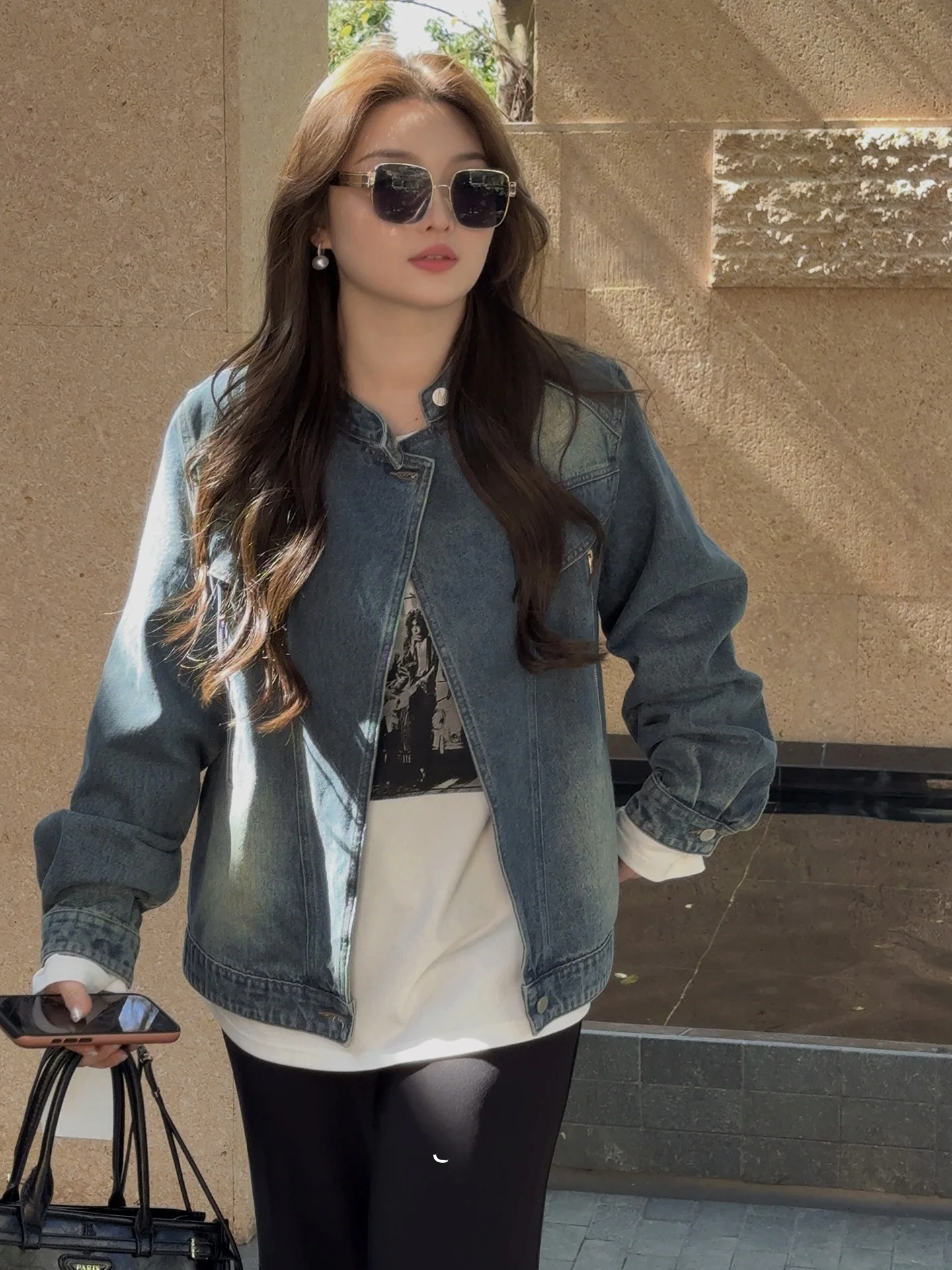 

Miss ng Large Size Women's Clothing American Retro Denim Jaet New Sle High Sensation Cotton Containing New York Streetwear