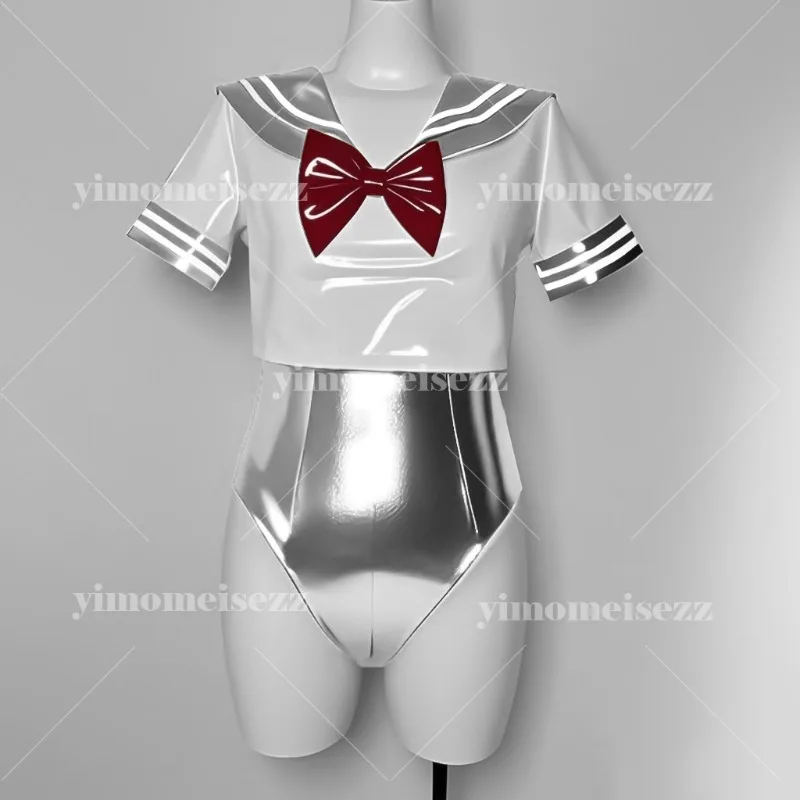 Conjunto de traje de marinero personalizado, mono Sexy picante para chica, COS, espejo para mujer y niña, Material suave de PU, traje de canción, uniforme universitario