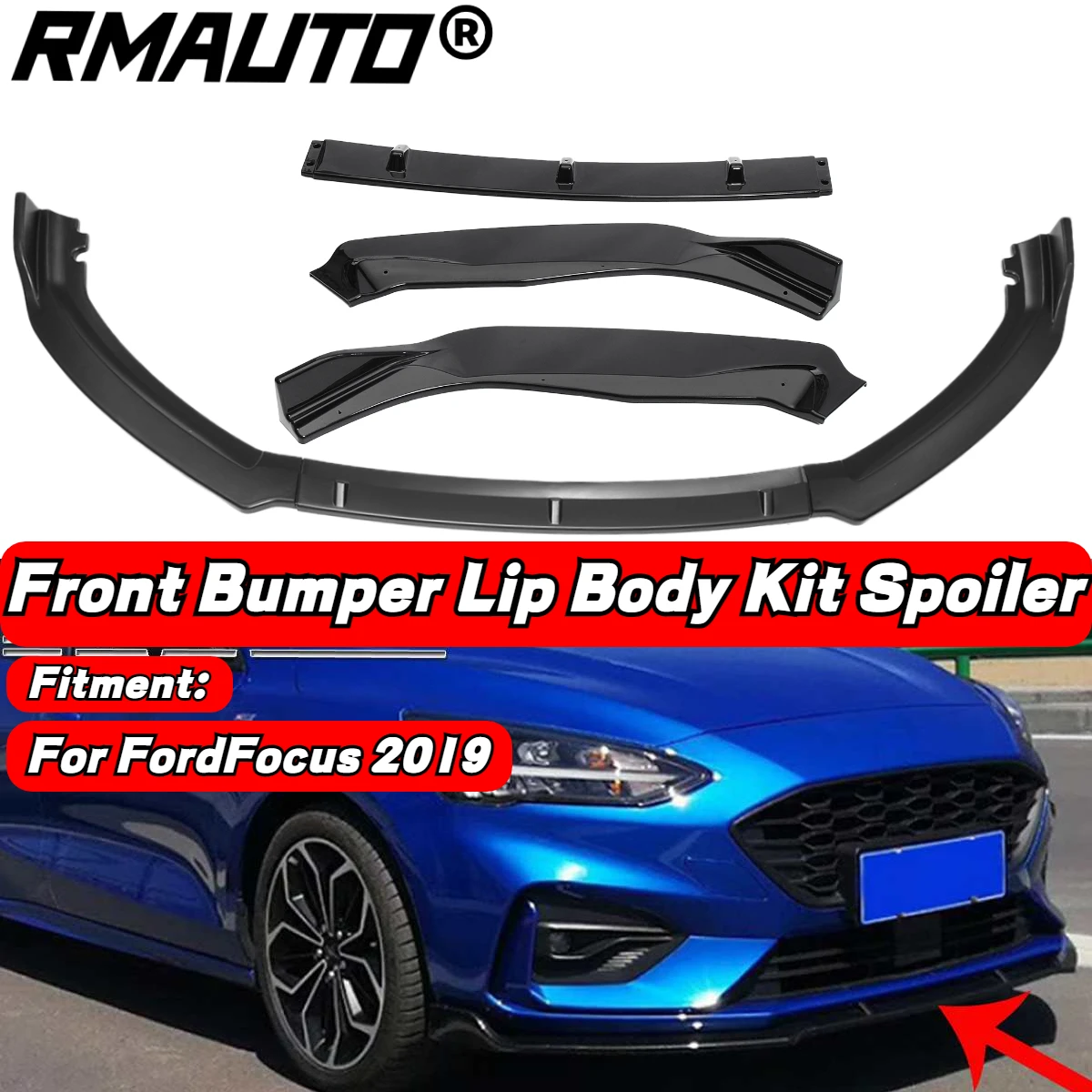 2019 Carbon Fiber Look/ Black 3piece Car Front Bumper Lip Splitter Diffuser Protection Body Kit Spoiler For Ford For Focus 2019