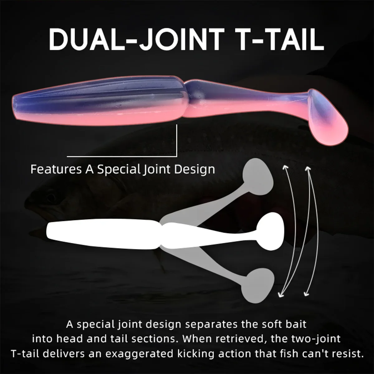 MEREDITH T Tail Soft Lure Large Turbulence Artificial Fishing Lure UV Color for Bass Wobbler for Sea or Freshwater Fishing