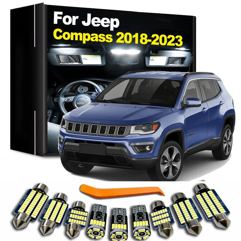 14Pcs LED Interior Dome Map Light Kit For New Jeep Compass 2018 2019 2020 2021 2022 2023 Sunvisor Glove box Trunk Lamp