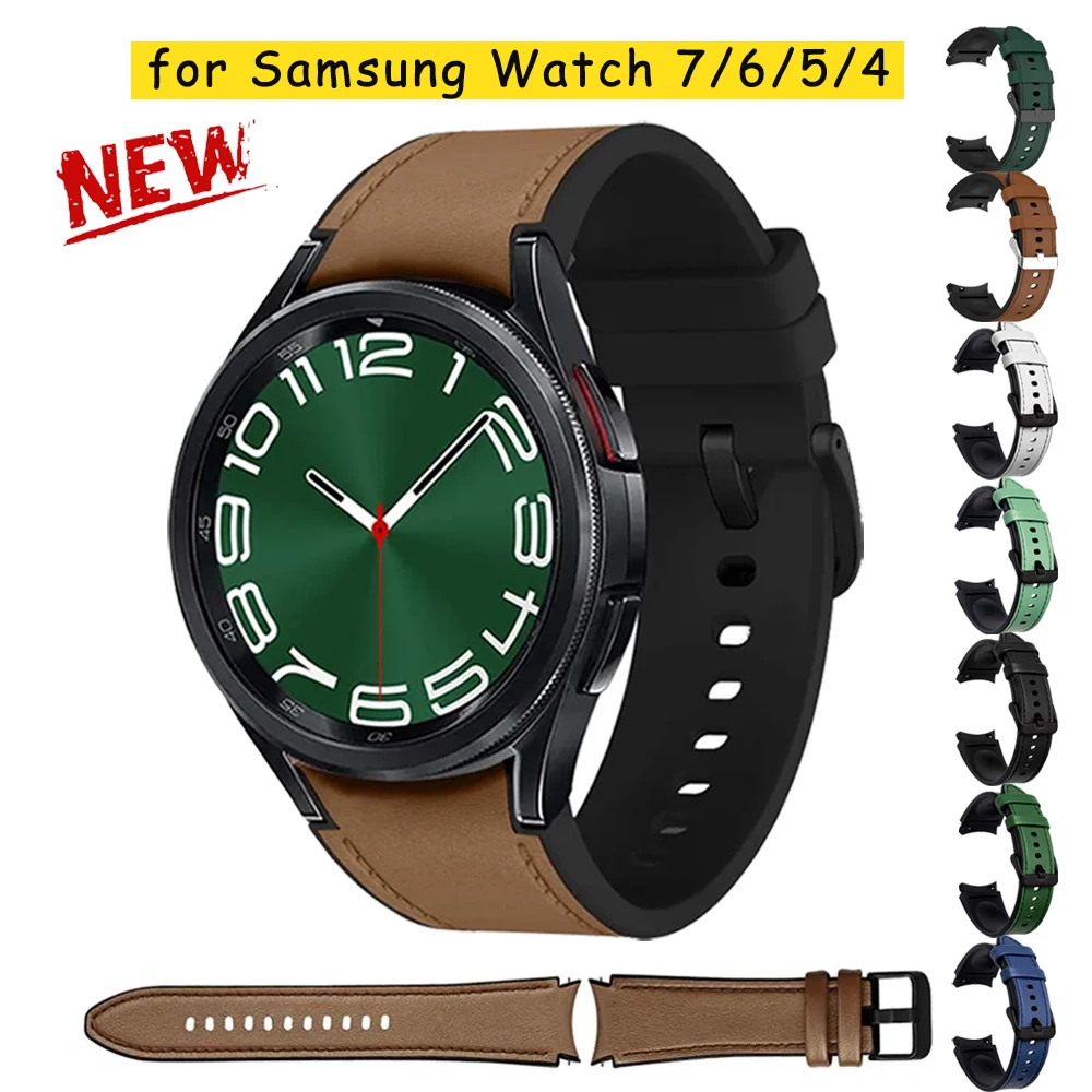 No Gaps Leather Strap for Samsung Galaxy Watch 7 6 5 4 40mm 44mm Watchband Bracelet for Galaxy Watch 6Classic 43 47mm 5Pro 45mm