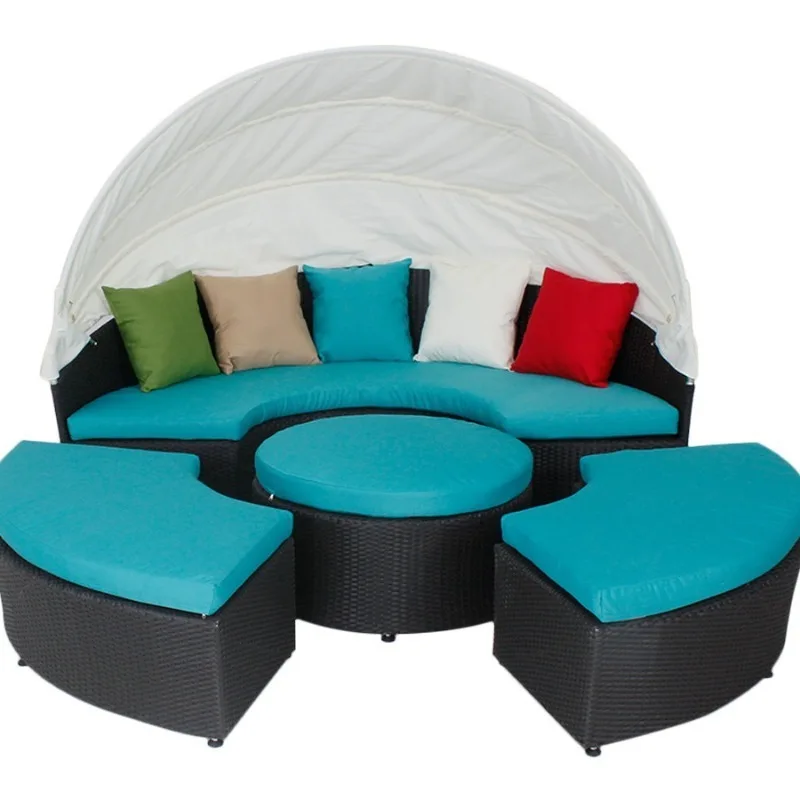 Courtyard sofa bed, outdoor hotel imitation rattan sunshade bed