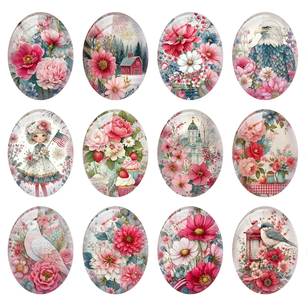 Random Mixed Round/Oval/Square Countryside Floral USA Landmark Photo Glass Cabochon Flatback Demo Cameo For Diy Jewelry Making