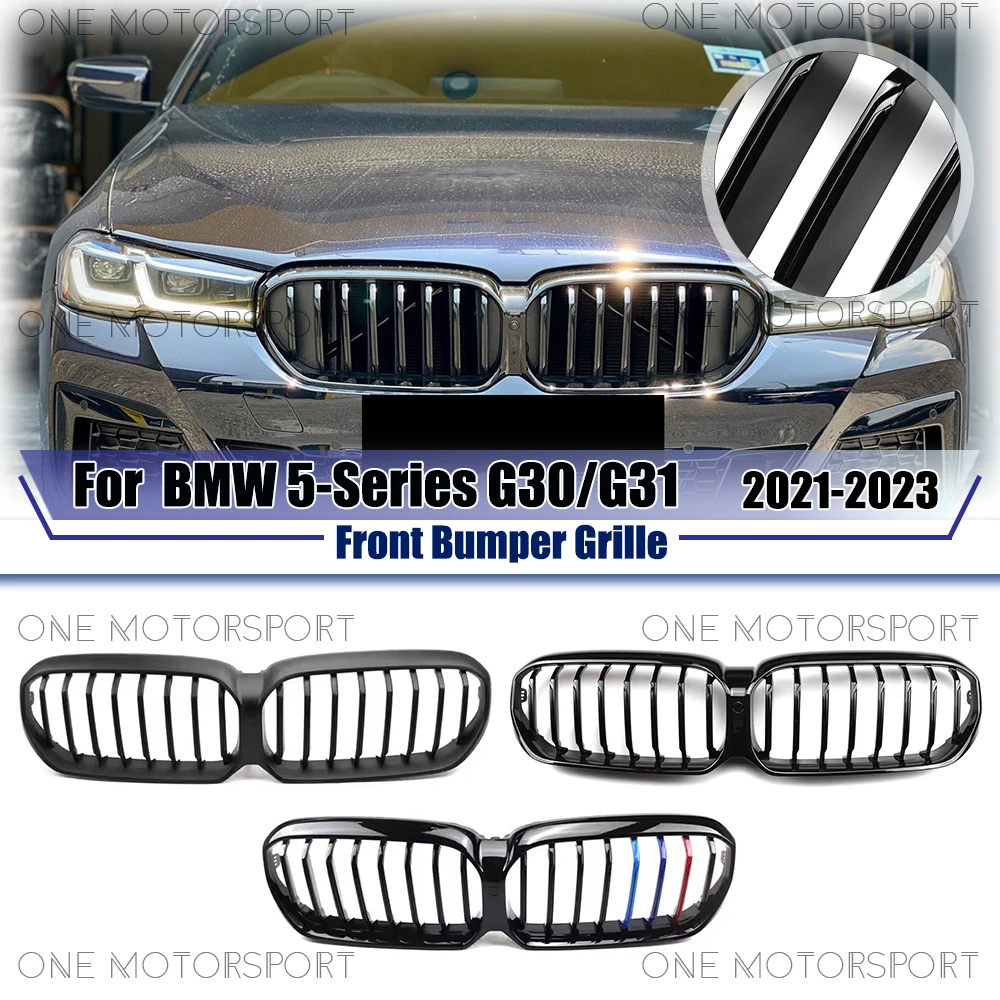 

Глянцевая решетка радиатора M-Color Racing для BMW 5-Series G30 G31 2021-2023, однолинейный стиль, глянцевый черный цвет, передняя решетка бампера.