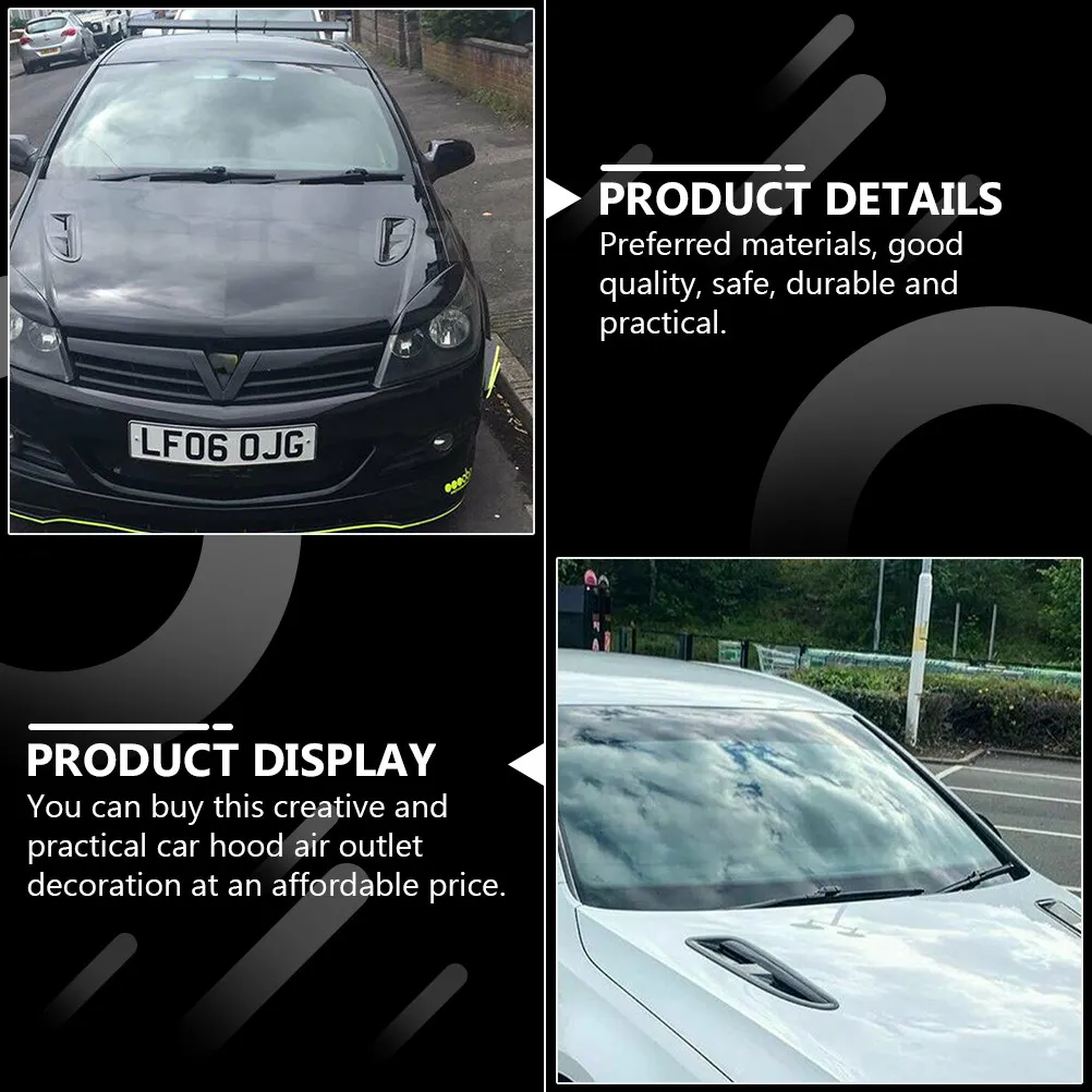 

1Pair Car Bonnet Decoration Air Outlet Sticker Simulated Side Vent Car Hood Vent Auto Hood Vents Universal Air Flow Decorative