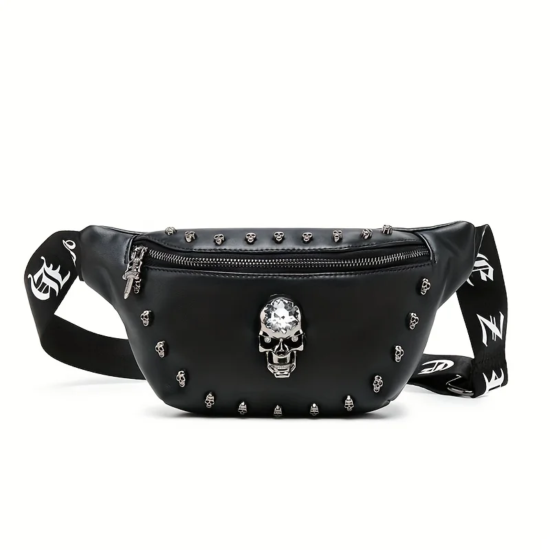 2024 new trend chest bag men\'s crossbody bag Korean version PU one-shoulder diagonal bag skull personality waist bag