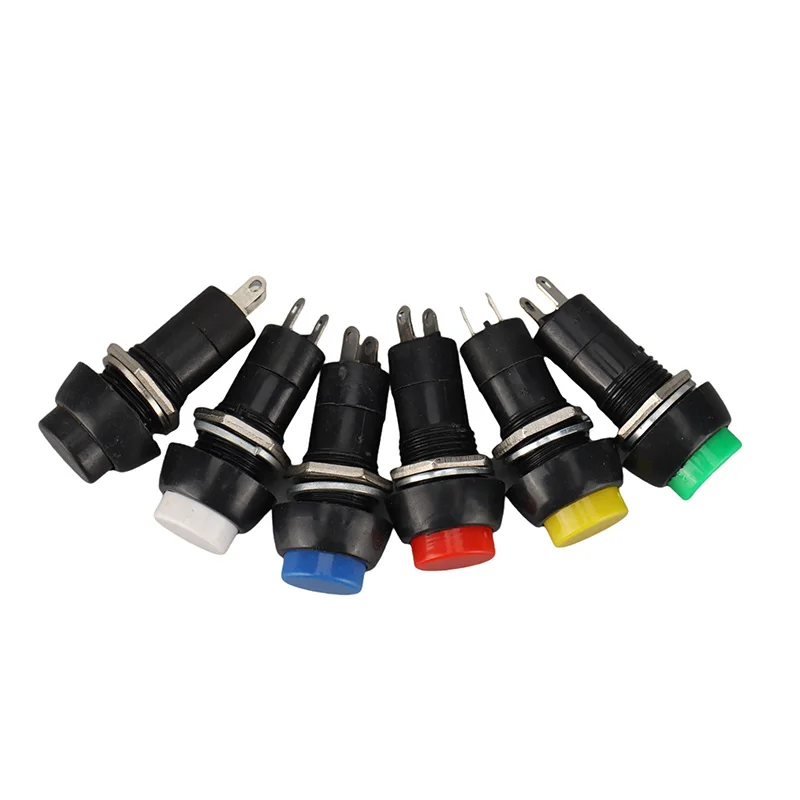 10PCS PBS-11A PBS-11B 12mm Self-locking Self-Recovery Plastic Push Button Switch Momentary 3A 250V AC 2PIN 6Color