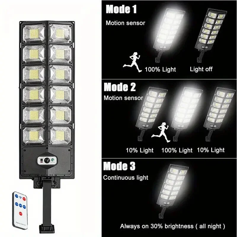 504LED uitra-Bright Solar Street lght Wide Angle Motion Sensor, RemoteControl,Energy-Efflcient, Waterproof 4300mah 3