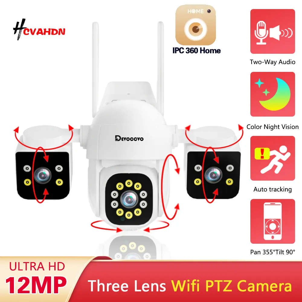 

6K 12MP 3 Lens 3 Screens Ai Auto Tracking 4K WiFi PTZ Security Camera Outdoor CCTV Video surveillance Camera IPC360 Home