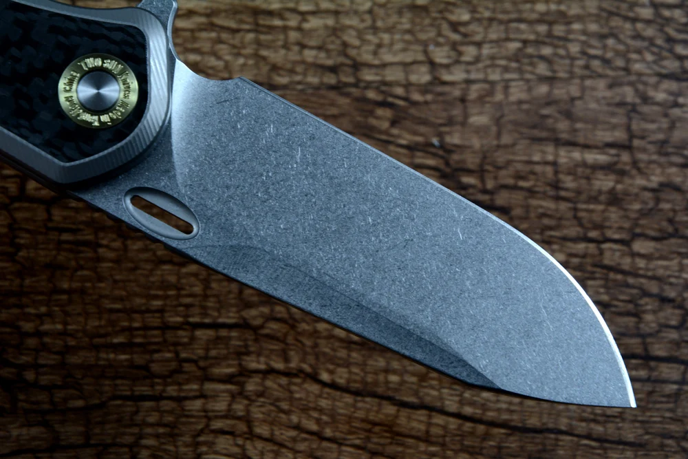 TWOSUN Outdoor Camping Hunting Pocket Knife 14C28N Blade Ceramic Ball Bearing Black Carbon Fiber Titanium Handle TS526