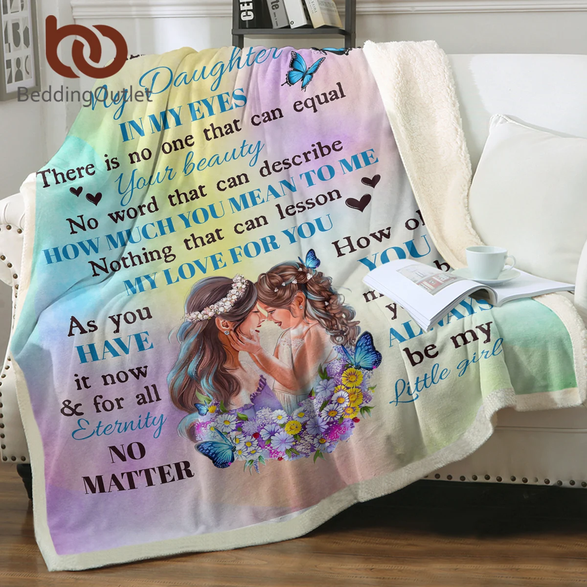 

BeddingOutlet Butterfly Letter For My Daughter Sherpa Fleece Blanket Family Husband Thanksgiving Birthday's Day Polyester Gifts