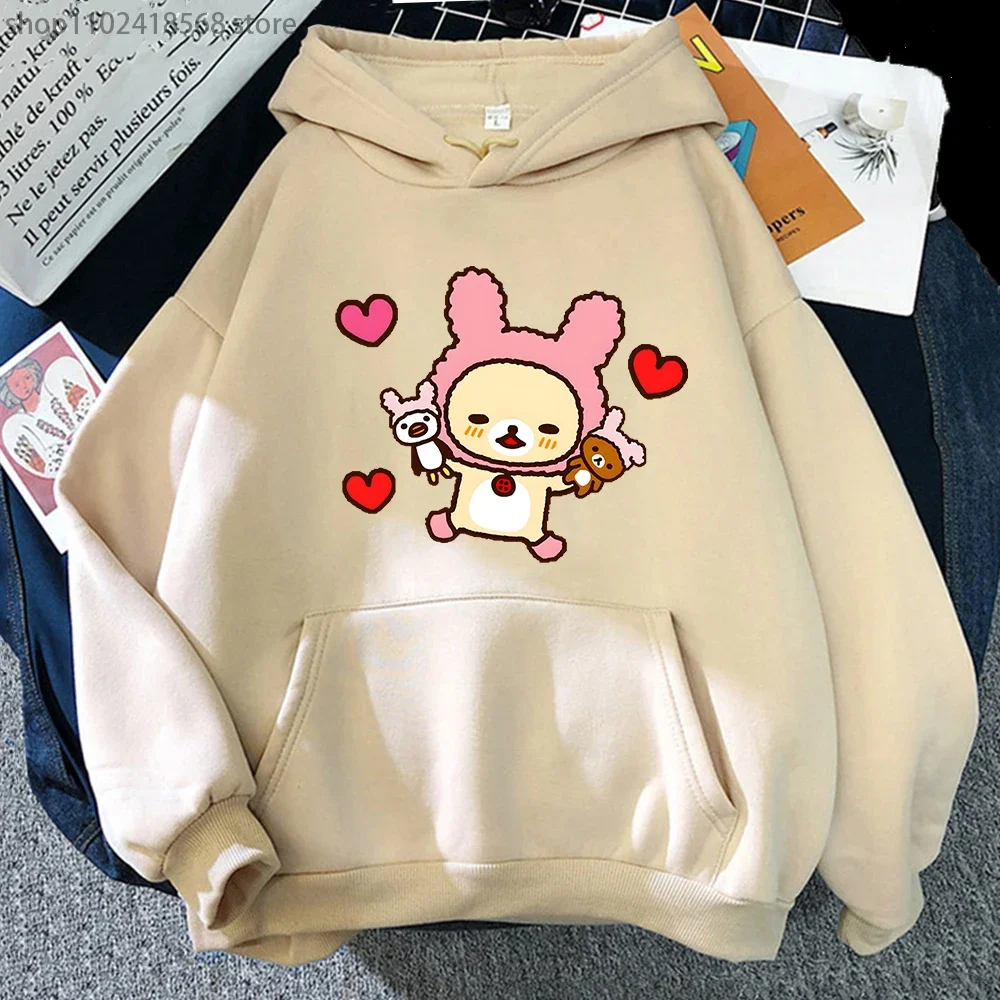 Korilakkuma Hoodie for Women Cartoon Valentine's Day Print Sweatshirt Spring Autumn Sudadera Kawaii Girls Streetwear Men Clothes
