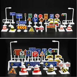 28pcs English Road Sign Mini Traffic Signs Road Light Block Car  Children Safety Kids Playmat Traffic Sign RC Toy For Gift
