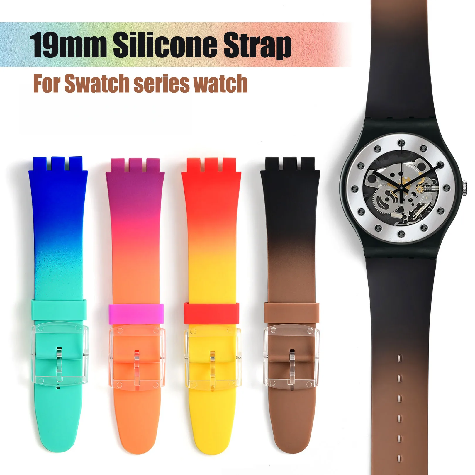 19mm Gradient color silicone watch strap for Swatch series three-fork watchband Men Women soft Bracelet Accessories Wristband