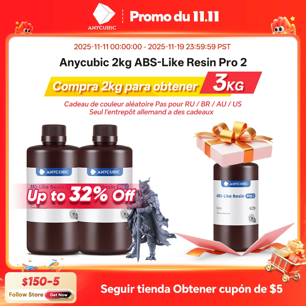 

ANYCUBIC ABS Pro 2 Смола 405 нм фоточувствительная полирезина Высокая точность с минимальной усадкой для ЖК 3D-принтера