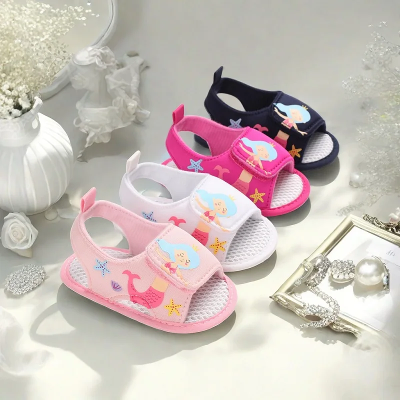 0-18M Toddlers Baby Girl Mermaid Sandal Shoes Baby Dot Small mermaid Bowknot Print Soft Sole Sandals