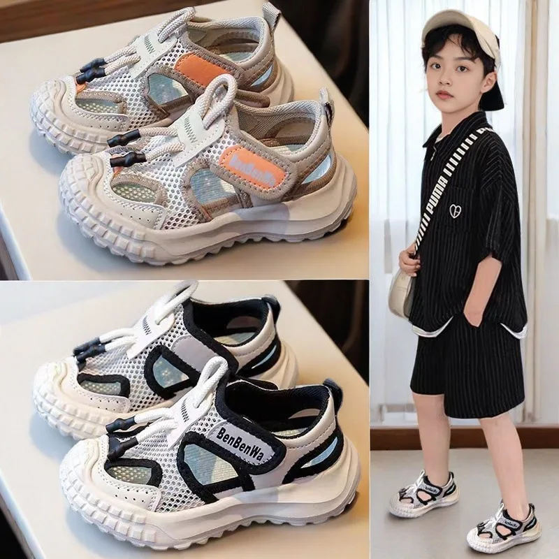 Summer Kids Mesh Hollow Beach Shoes Children Soft Sole Non-Slip Breathable Sandals Boys Girls Sports Casual Shoes Leisure Shoes