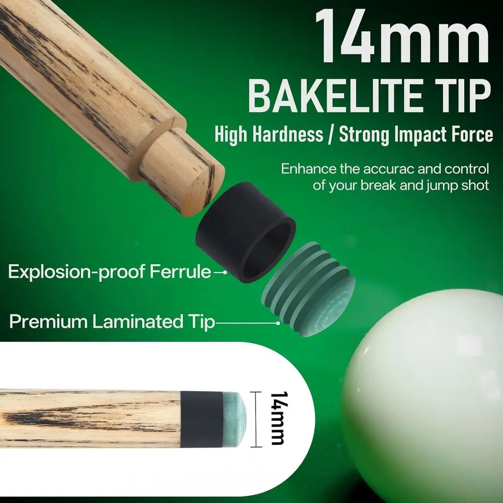 Powerful 21-28oz Jump & Break Pool Cue for Explosive Shots, 14mm Pro Tip, Chalk & Glove Included