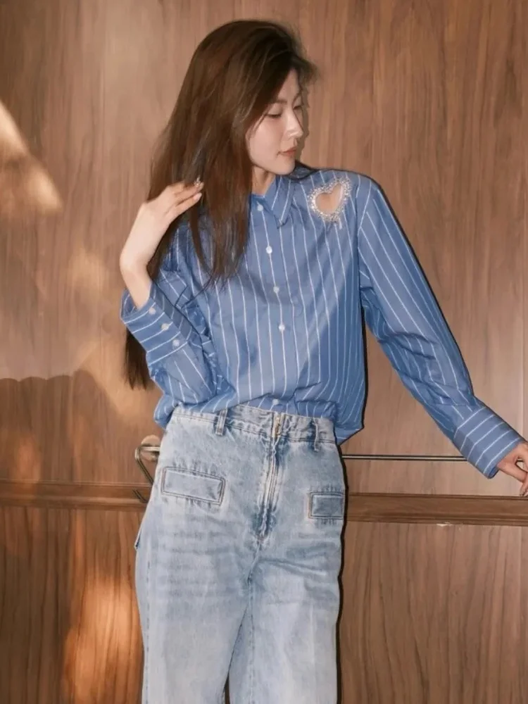 

S-Home осень новая мода свободный повседневный универсальный дизайн для поездок на работу с бриллиантами полые в полоску в форме сердца женские irt